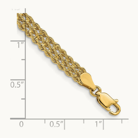 Triple Strand Rope Bracelet, 5.5mm, 14K