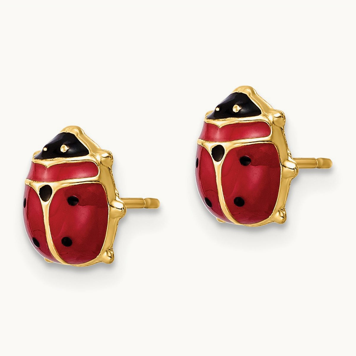 Polished Enameled Large Ladybug Post Earrings, 14K