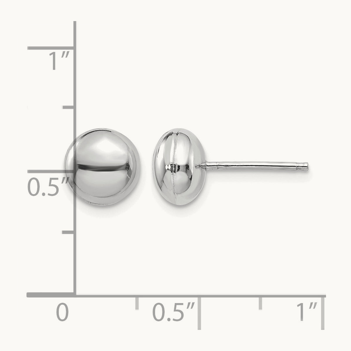 Polished Button Post Earrings — 14K White Gold, 8mm