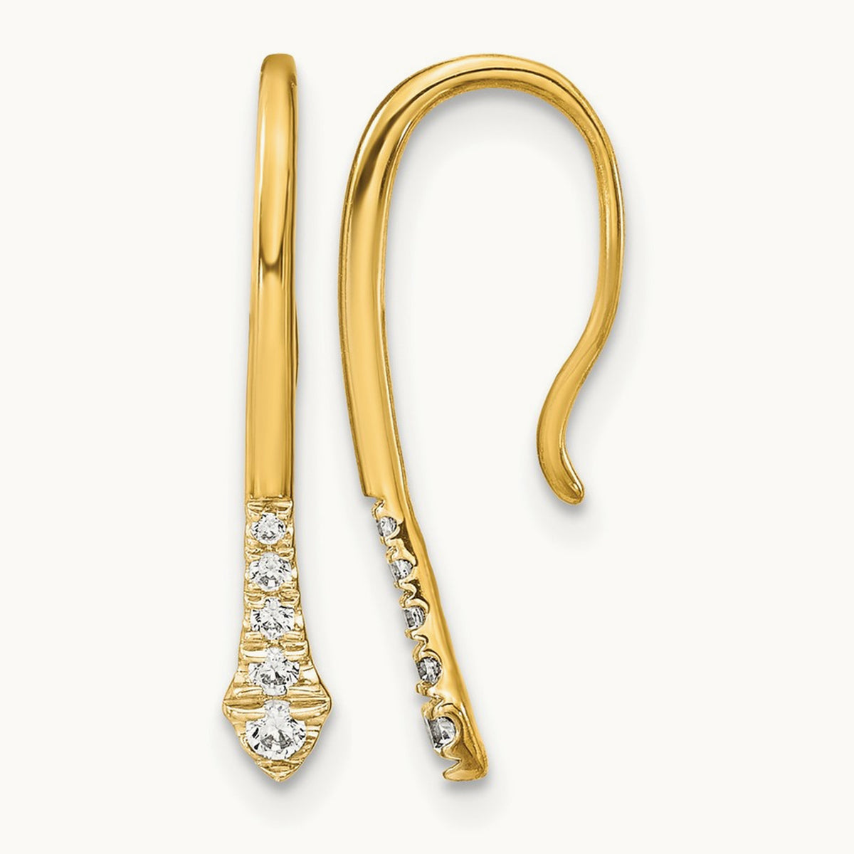 Polished Diamond Drop Wire Earrings — 14K Yellow Gold