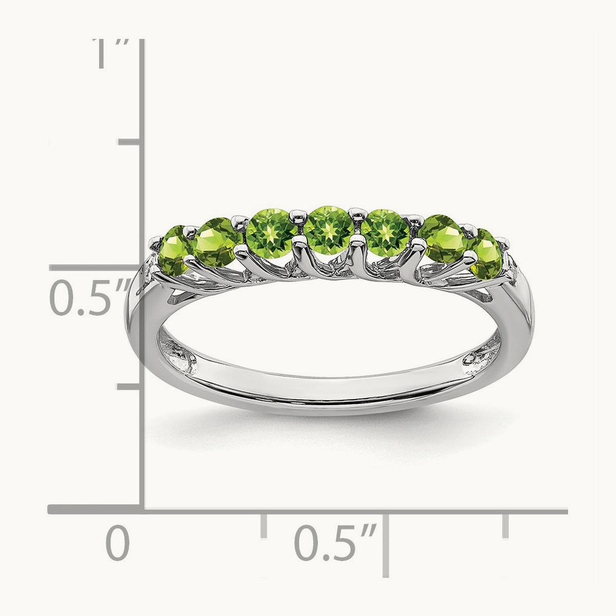 Peridot and Diamond 7-stone Ring — 14K White Gold