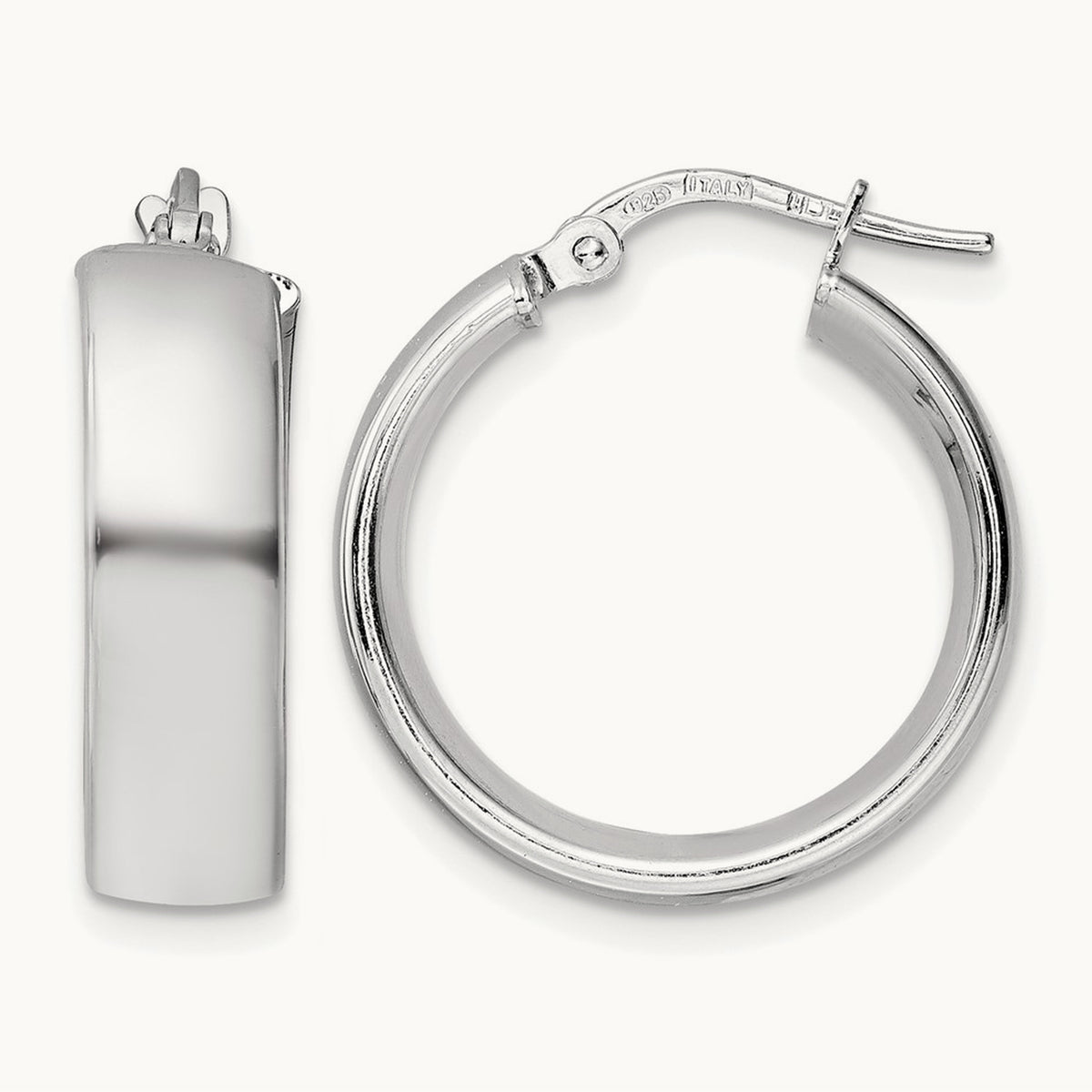 Rhod-plated Polished Hoop Earrings — 21mm
