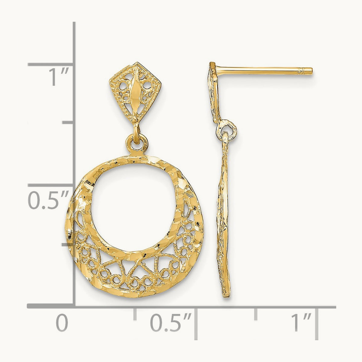 Fancy D/C Post Dangle Earrings, 14K