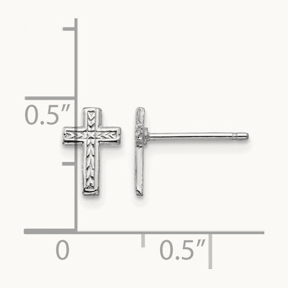 Polished Cross Post Earrings — 14K White Gold, 8.35mm