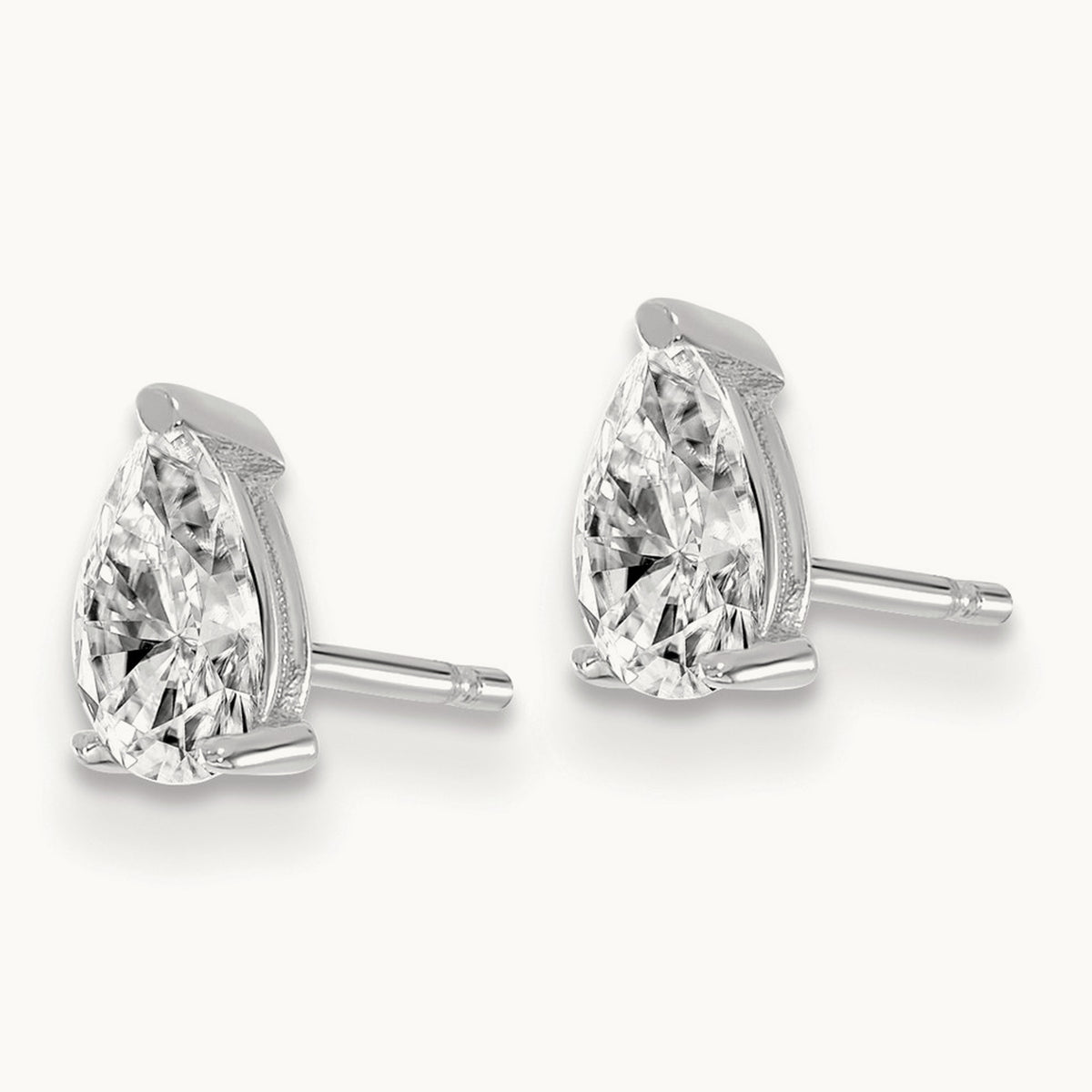 Pear 3 Prong Stud Earrings, 0.50-6.00 ct tw Lab-Grown Diamond — 2/3 ct, VS (Best), 14K White Gold