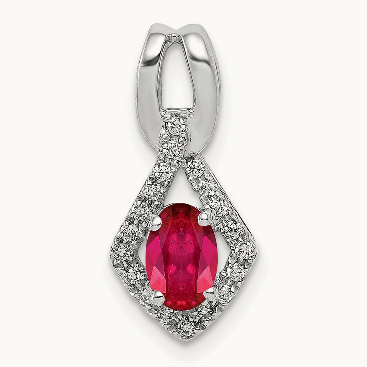 Diamond and .62 Oval Ruby Pendant, 14K White Gold