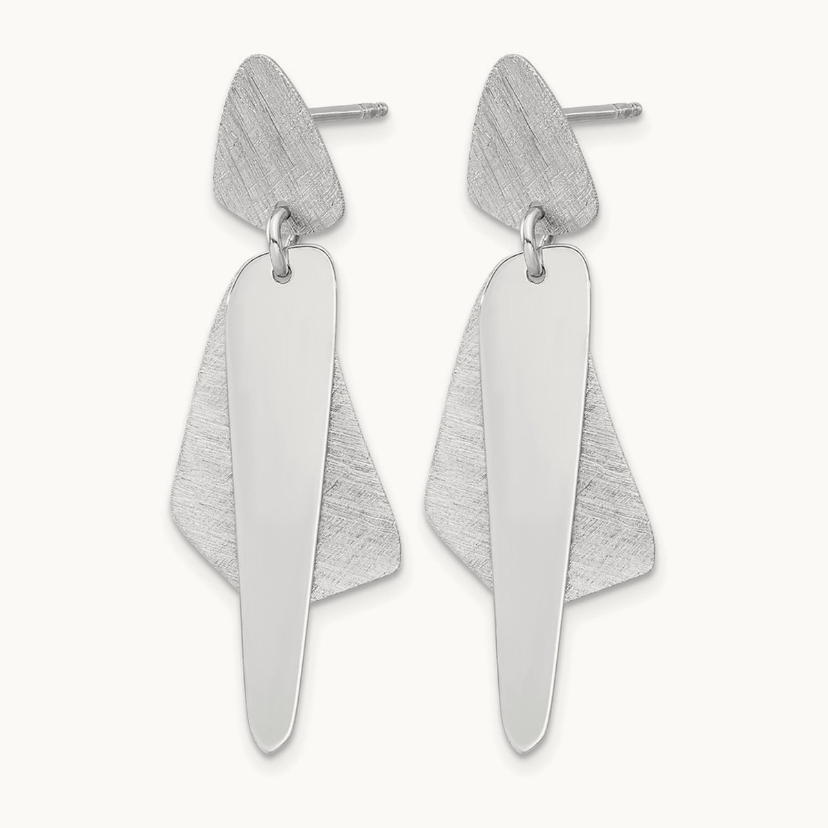 RH-plated Polished and Brushed Post Dangle Earring, Sterling Silver — Leslie's