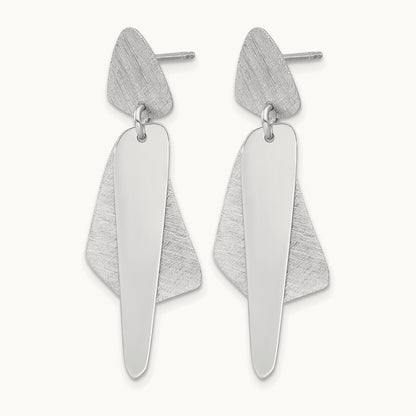 RH-plated Polished and Brushed Post Dangle Earring, Sterling Silver — Leslie's