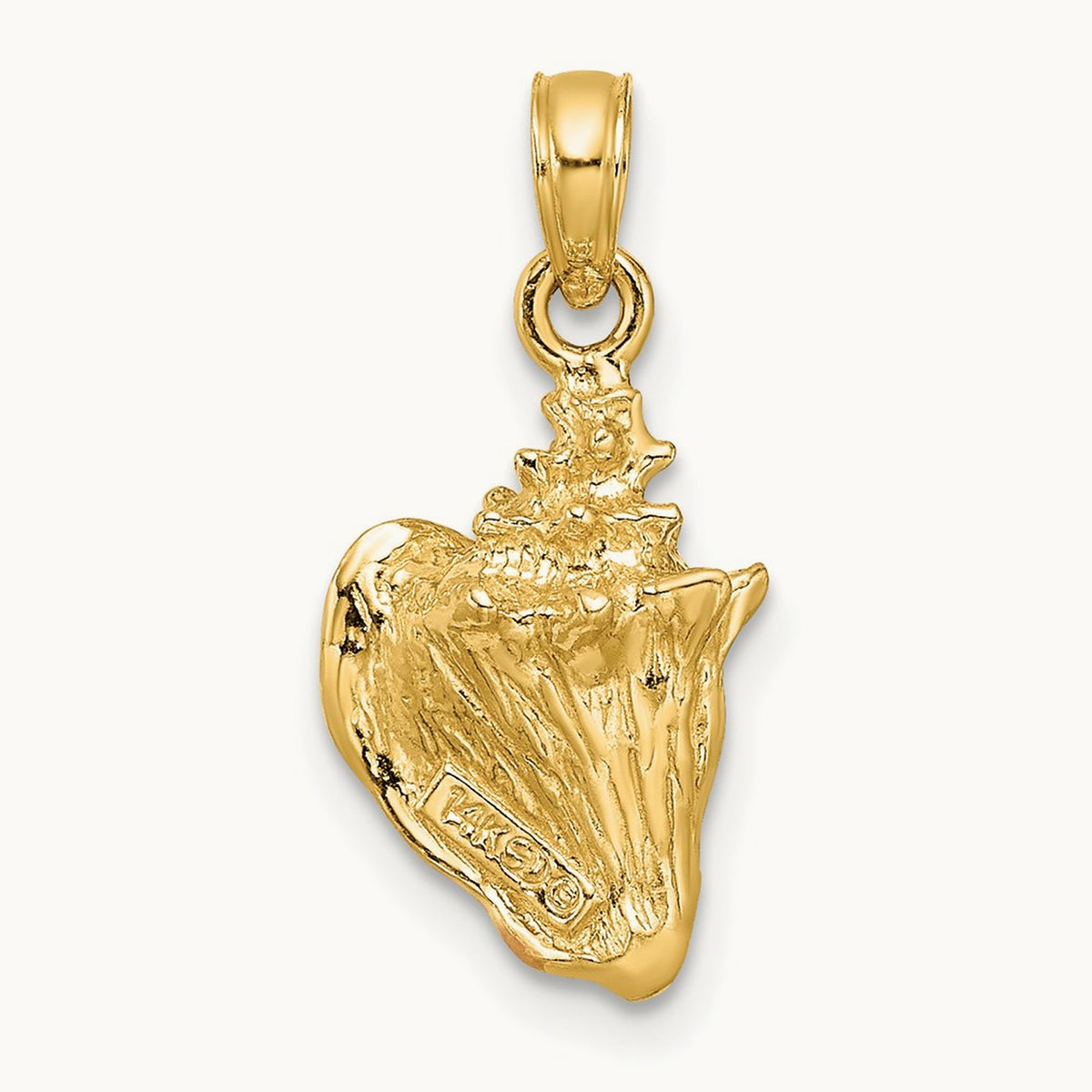Enameled 3-D Conch Shell Pendant, 14K