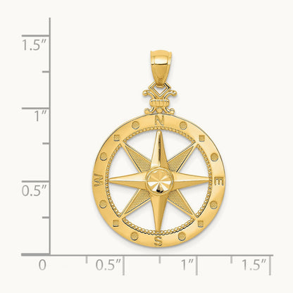 Diamond-Cut Polished and Satin Compass Pendant, 14K