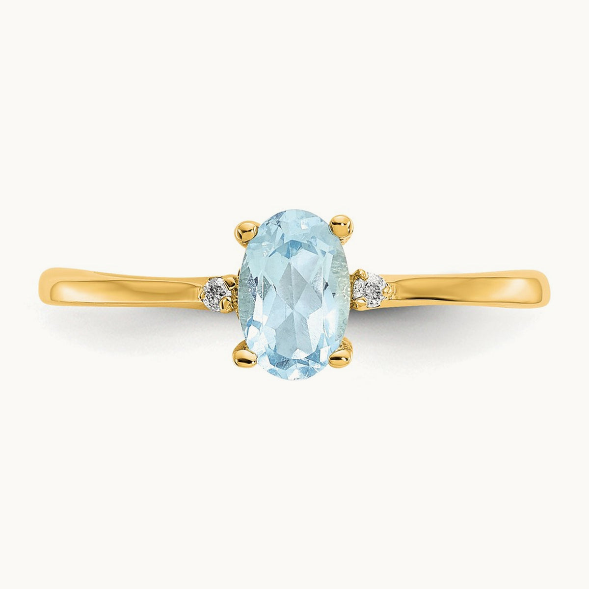 Diamond & Aquamarine Birthstone Ring — 14K Yellow Gold, 6