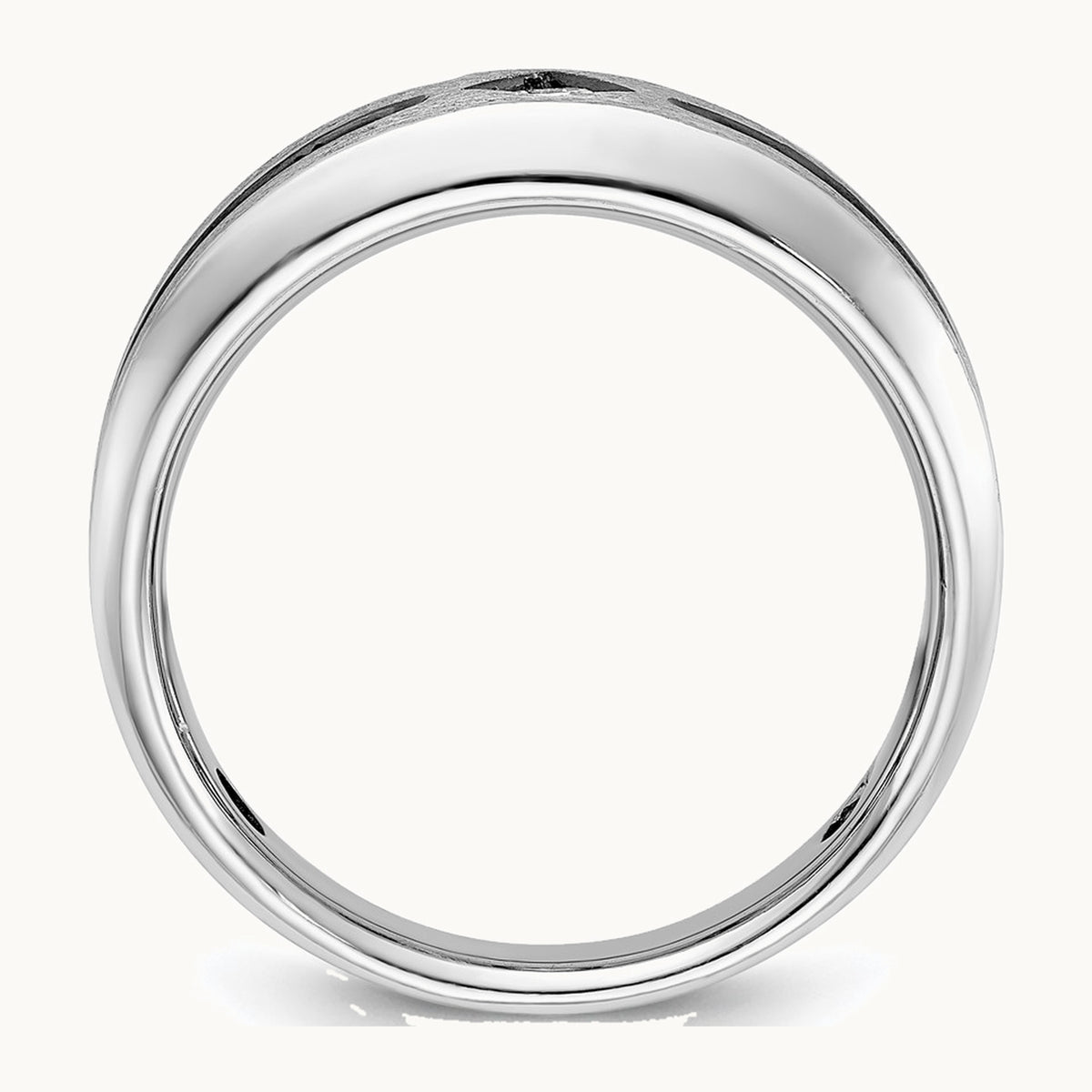 IBGoodman 14K White Gold with Black Rhodium Polished Satin and Grooved 1/2 Carat AA Quality Black and White Diamond Ring
