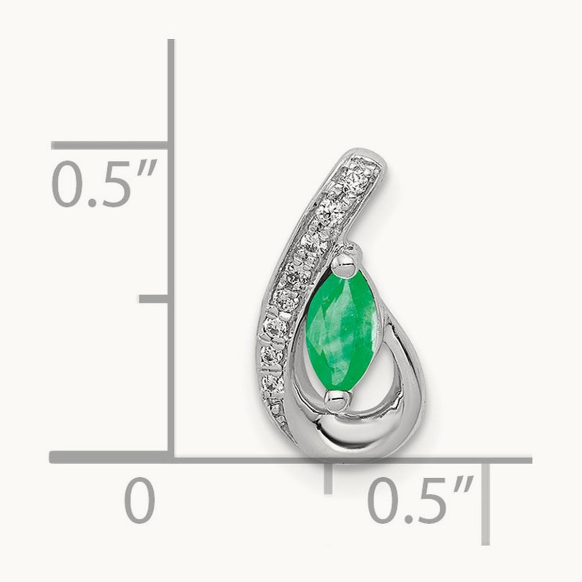 Teardrop Diamond and Emerald Pendant — 14K White Gold