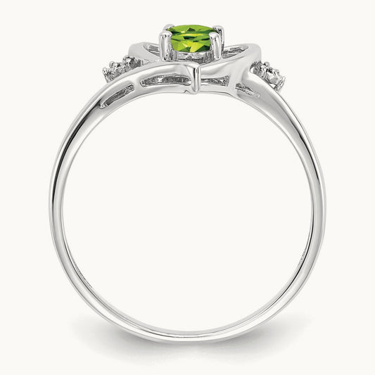 Peridot and Diamond Heart Ring, 14K White Gold