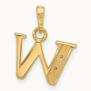 Diamond Letter W Initial Pendant, 14K with Rhodium