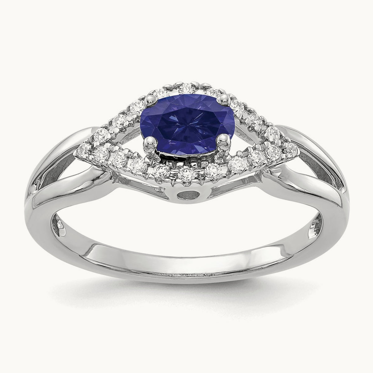 Created Blue Sapphire Ring — 14K White Gold, 7