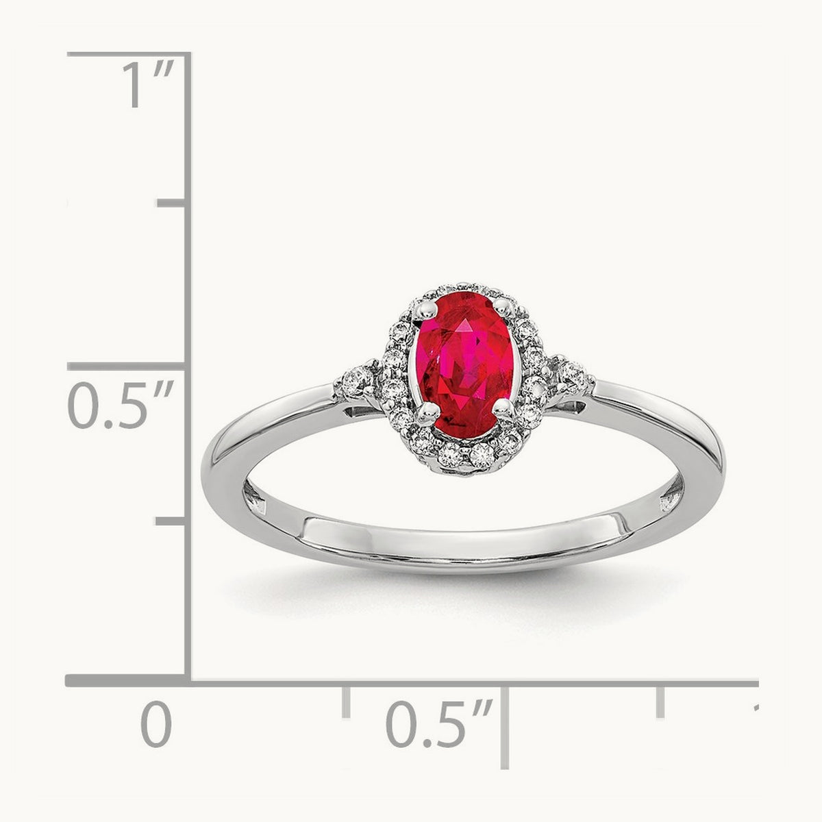 Oval Ruby and Diamond Halo Ring, 14K White Gold
