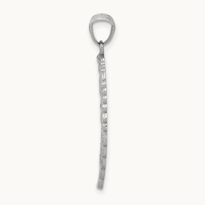 Polished and Textured Angel Wing Pendant — 14K White Gold