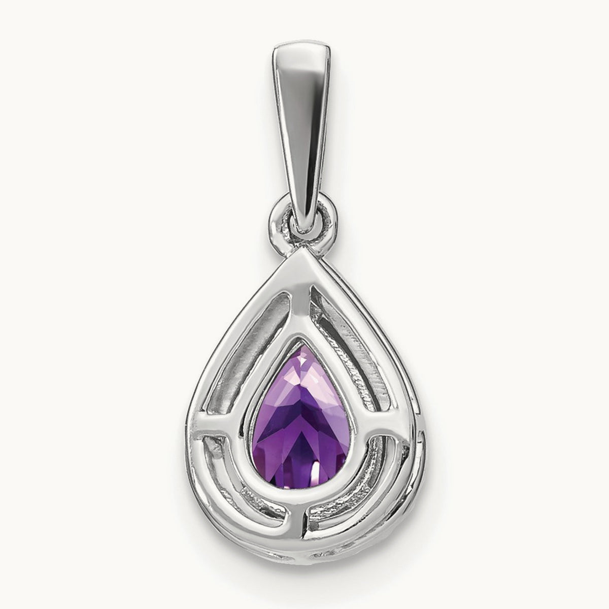 Pear Amethyst and Diamond Halo Pendant, 14K White Gold