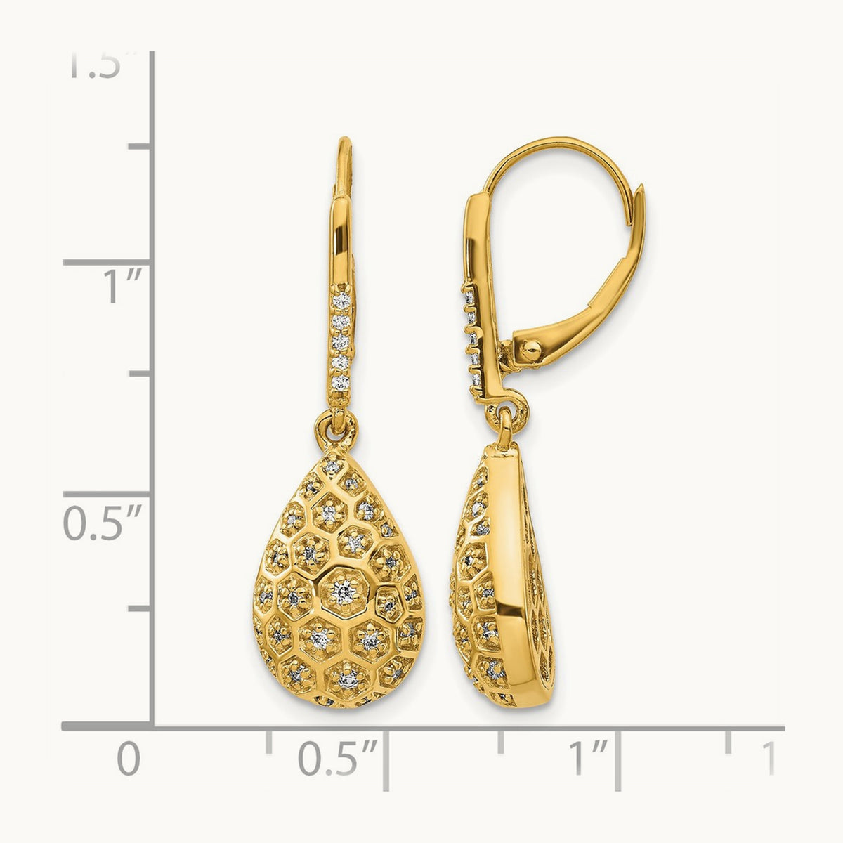 Diamond Honeycomb Leverback Earrings, 14K