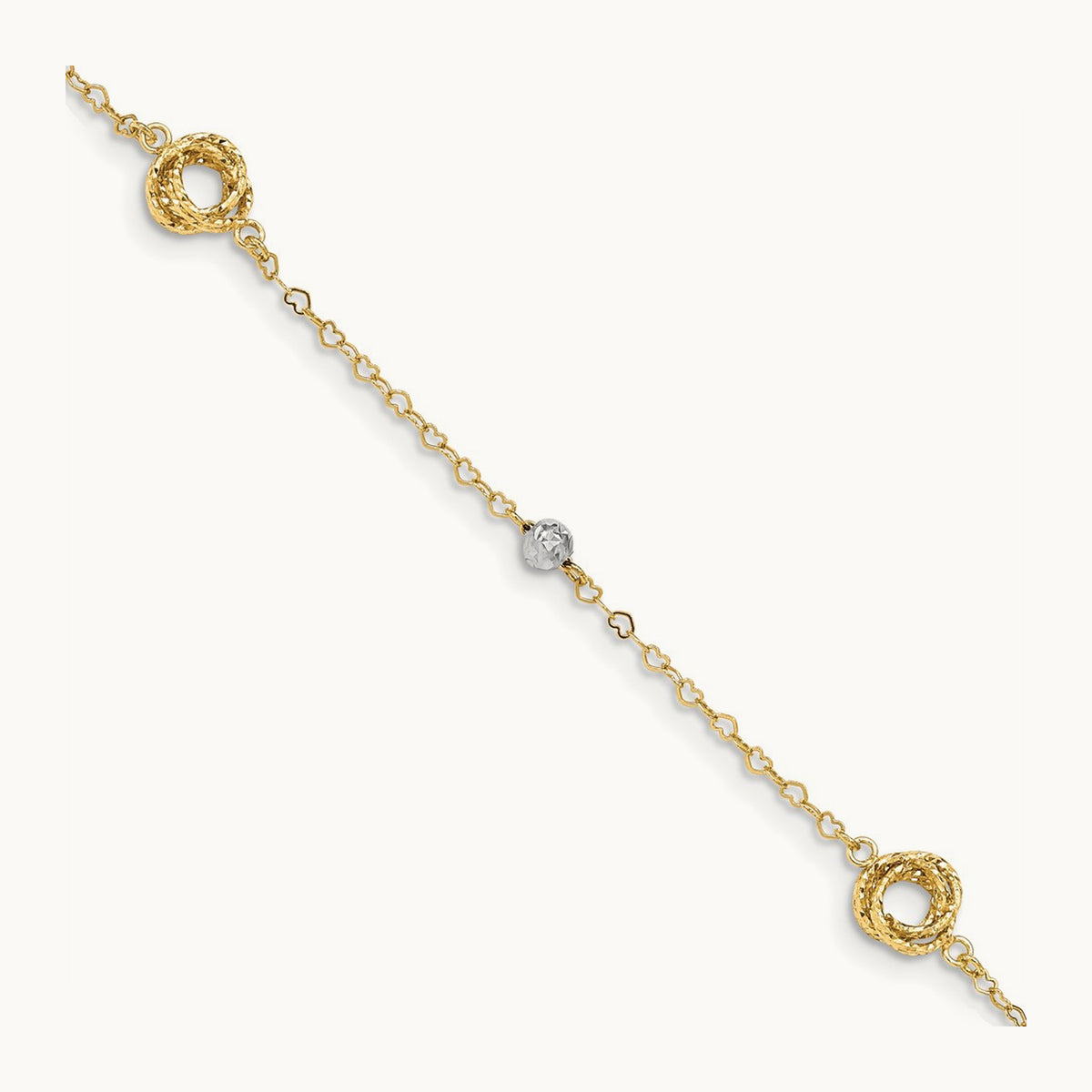 Love Knots on Small Heart Link Bracelet, 14K Two-tone
