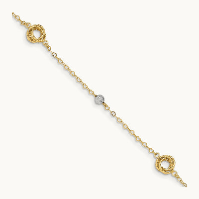 Love Knots on Small Heart Link Bracelet, 14K Two-tone