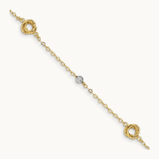 Love Knots on Small Heart Link Bracelet, 14K Two-tone