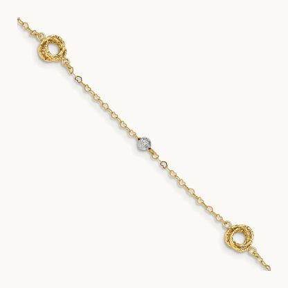 Love Knots on Small Heart Link Bracelet, 14K Two-tone