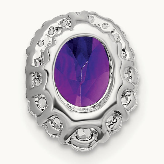 Oval Amethyst and Diamond Halo Chain Slide, 14K White Gold