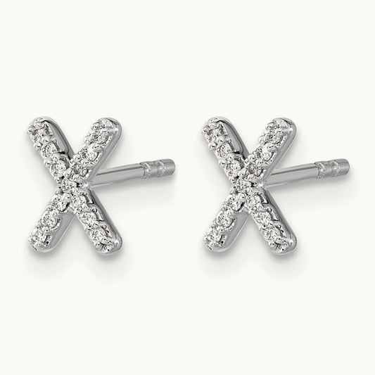 Diamond Initial X Earrings, 14K White Gold