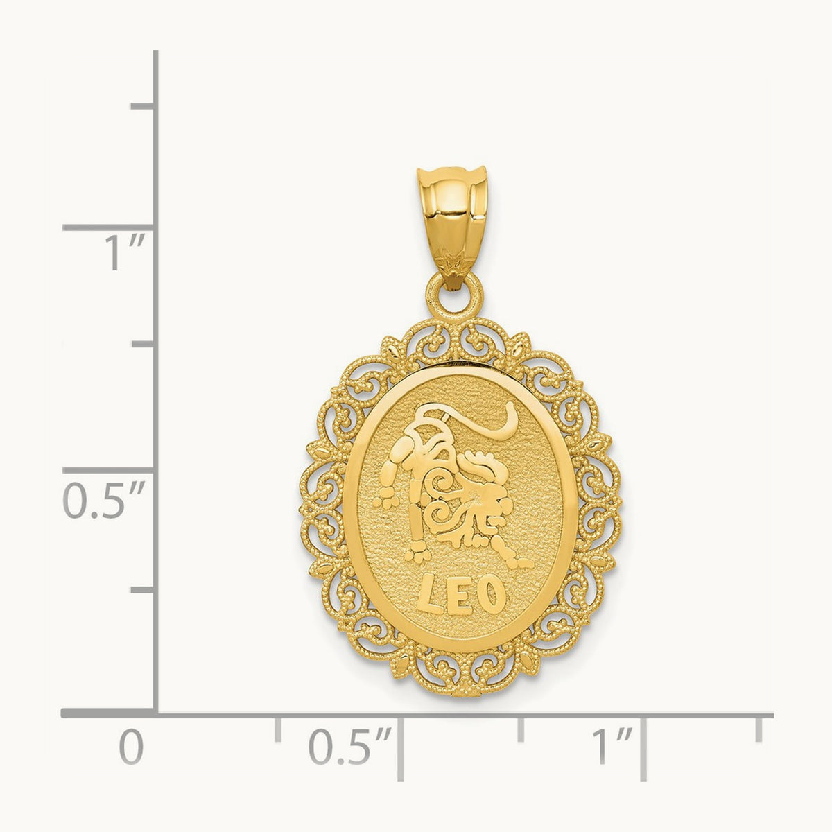 Solid Satin Polished Leo Zodiac Oval Pendant, 14K