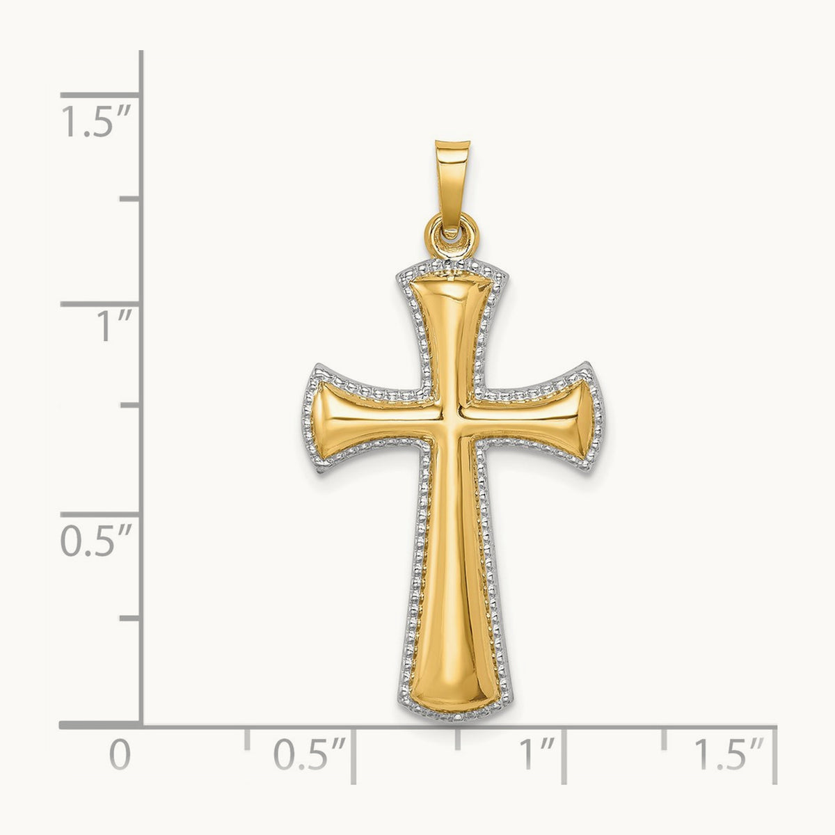 Hollow Polished Beaded Edge Cross — 14K Two-Tone Gold