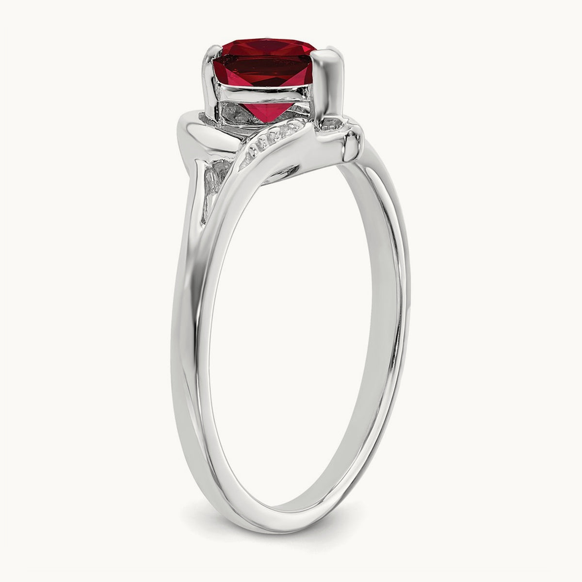Created Ruby and Diamond Heart Ring, 14K White Gold
