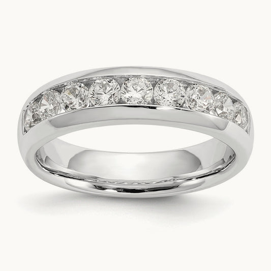 9-Stone Diamond Channel Band, 14K White Gold