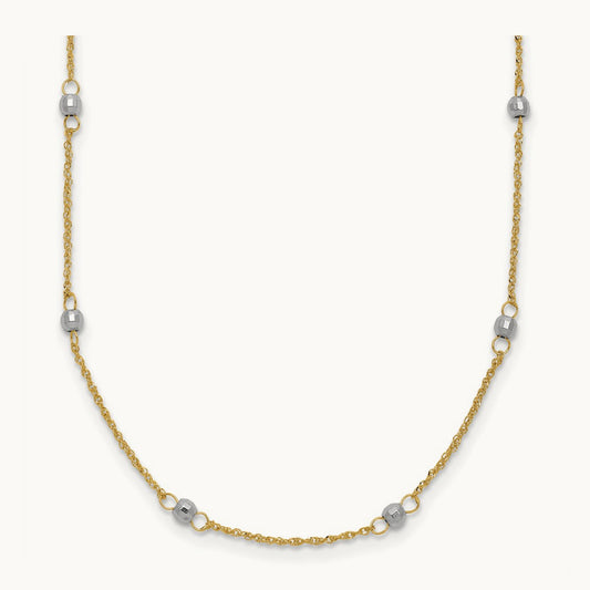 Ropa Mirror Bead W/2in Ext Necklace, 14K Two-tone