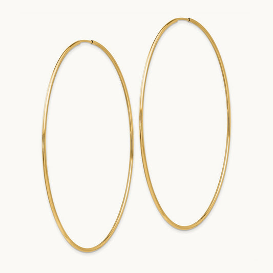 Polished Endless Tube Hoop Earrings, 1.20mm, 14K