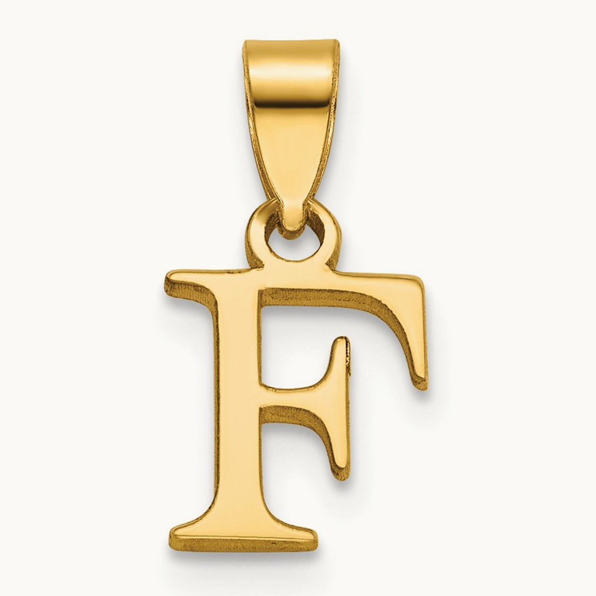 Polished Block Initial Pendant — 14K Yellow Gold, F