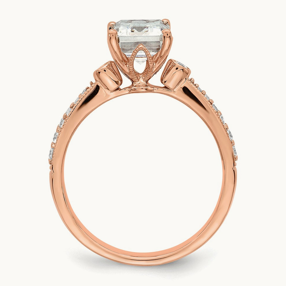 2ct Emerald Semi-Mount Engagement Dia Ring, 14K Rose Gold