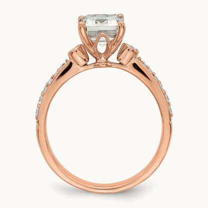 2ct Emerald Semi-Mount Engagement Dia Ring, 14K Rose Gold