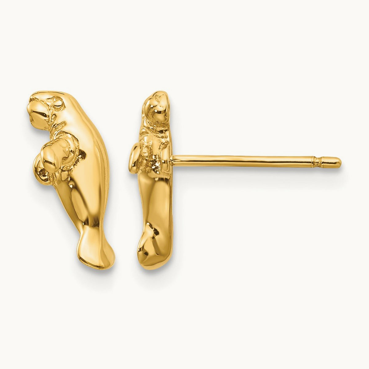 Mini Manatee Post Earrings, 14K