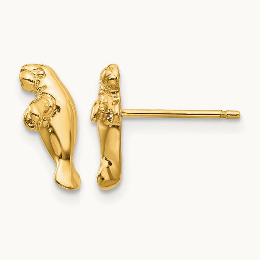 Mini Manatee Post Earrings, 14K
