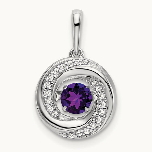 Round Amethyst and Diamond Pendant — 14K White Gold