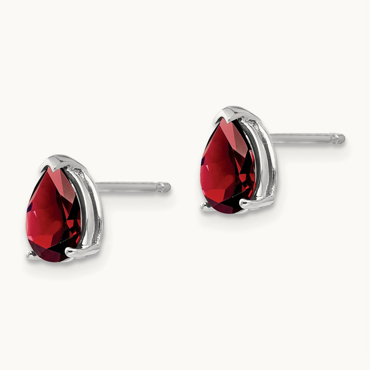 7x5mm Pear Garnet Earrings, 14K White Gold