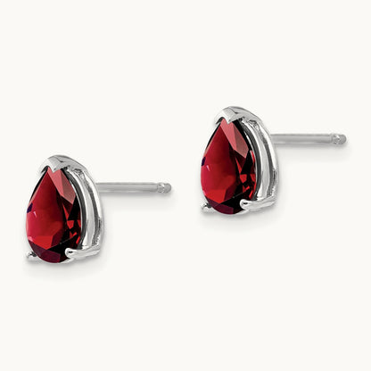 7x5mm Pear Garnet Earrings, 14K White Gold