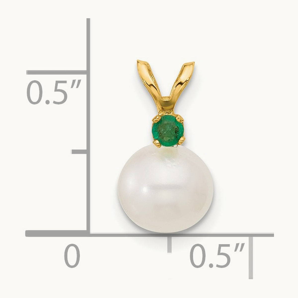 7- White Round FWC Pearl Emerald Pendant, 7.5mm, 14K