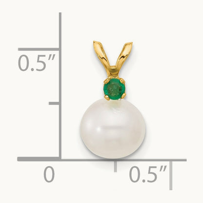 7- White Round FWC Pearl Emerald Pendant, 7.5mm, 14K