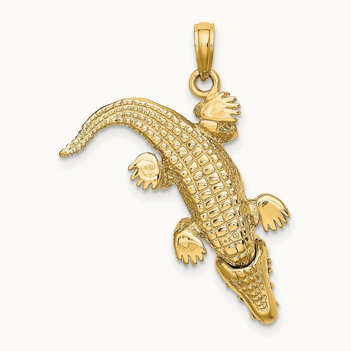 3-D Alligator w/Moveable Mouth Charm, 14K