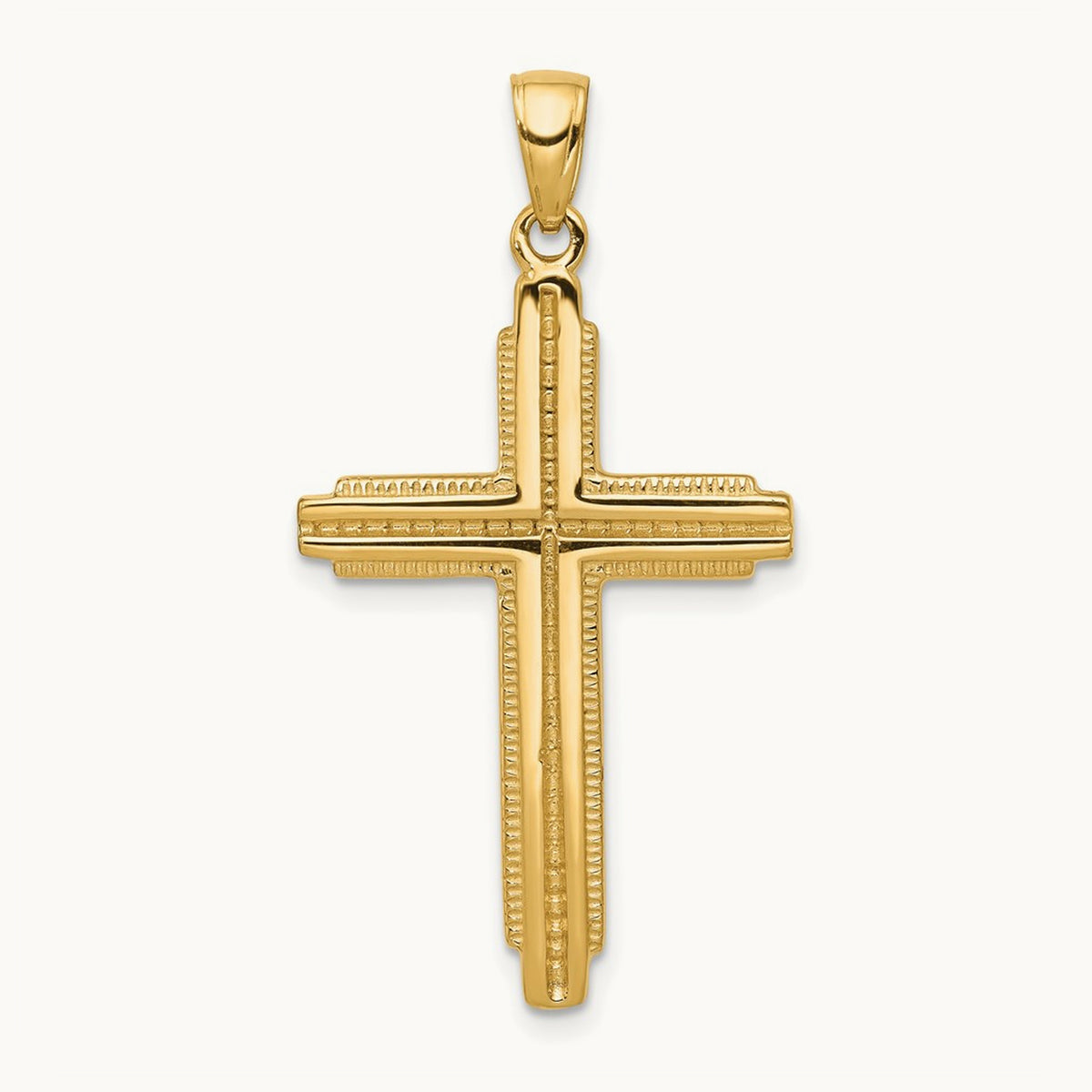 Textured Outline Cross Pendant, 14K