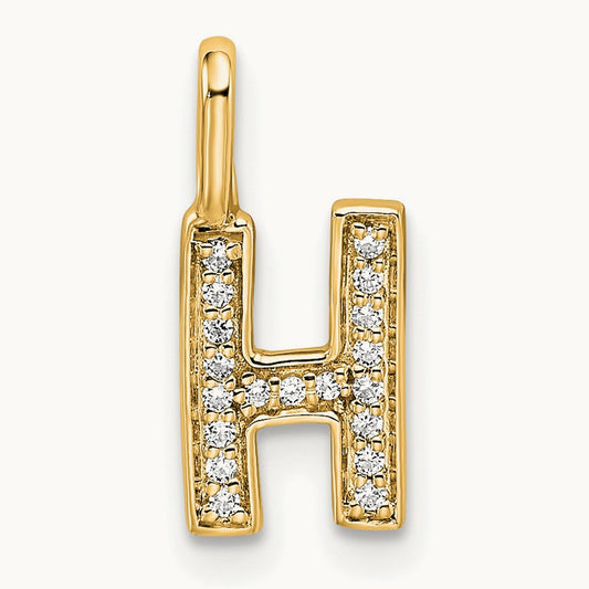 Diamond Letter H Initial Pendant, 14K Gold