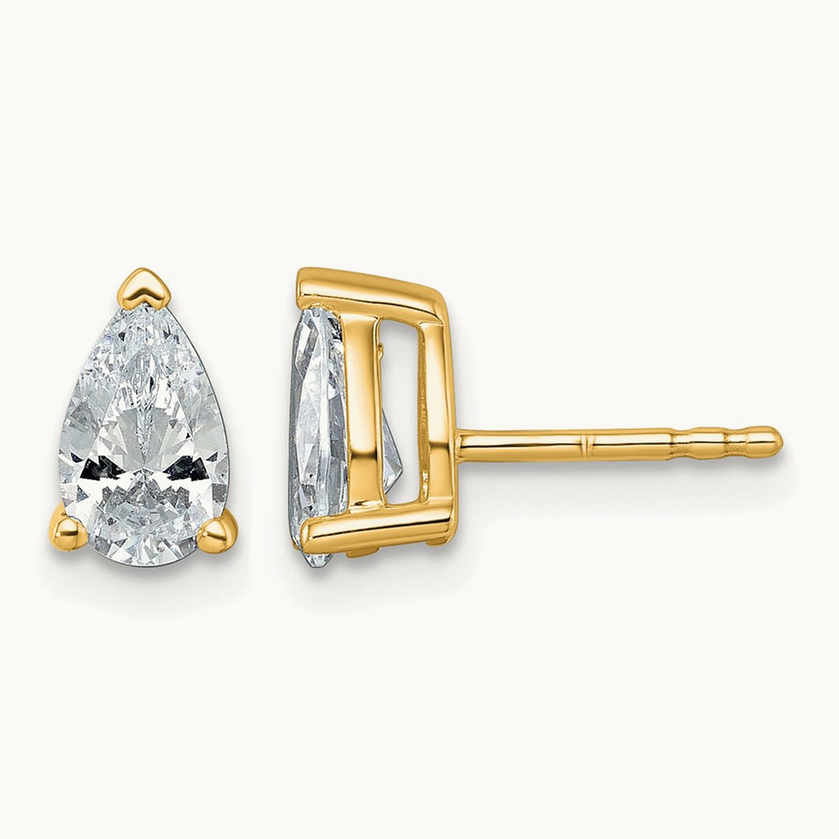 Pear 3 Prong Stud Earrings, 0.50-6.00 ct tw Lab-Grown Diamond — 1 1/2 ct, 14K Yellow Gold